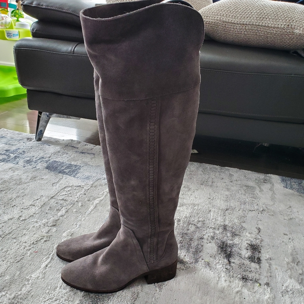 Suede Over-The-Knee Boots - Gray